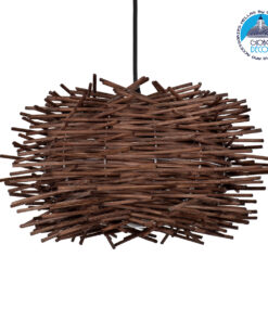 GloboStar® MINORCA 01732 Μοντέρνο Κρεμαστό Φωτιστικό Οροφής Μονόφωτο 1 x E27 Καφέ Μπαμπού Καμπάνα Φ30 x Υ18cm