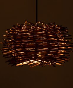 GloboStar® MINORCA 01732 Μοντέρνο Κρεμαστό Φωτιστικό Οροφής Μονόφωτο 1 x E27 Καφέ Μπαμπού Καμπάνα Φ30 x Υ18cm