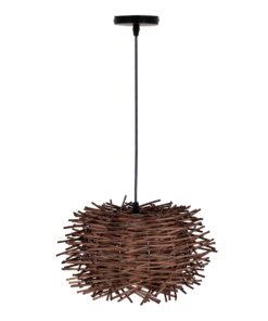 GloboStar® MINORCA 01732 Μοντέρνο Κρεμαστό Φωτιστικό Οροφής Μονόφωτο 1 x E27 Καφέ Μπαμπού Καμπάνα Φ30 x Υ18cm