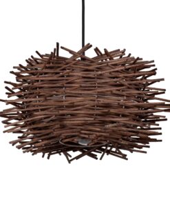 GloboStar® MINORCA 01732 Μοντέρνο Κρεμαστό Φωτιστικό Οροφής Μονόφωτο 1 x E27 Καφέ Μπαμπού Καμπάνα Φ30 x Υ18cm