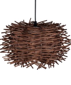 GloboStar® MINORCA 01732 Μοντέρνο Κρεμαστό Φωτιστικό Οροφής Μονόφωτο 1 x E27 Καφέ Μπαμπού Καμπάνα Φ30 x Υ18cm