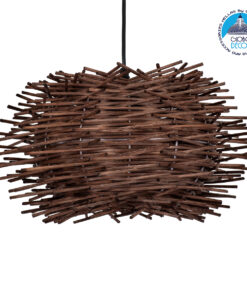 GloboStar® MINORCA 01733 Μοντέρνο Κρεμαστό Φωτιστικό Οροφής Μονόφωτο 1 x E27 Καφέ Μπαμπού Καμπάνα Φ35 x Υ23cm