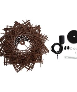 GloboStar® MINORCA 01733 Μοντέρνο Κρεμαστό Φωτιστικό Οροφής Μονόφωτο 1 x E27 Καφέ Μπαμπού Καμπάνα Φ35 x Υ23cm