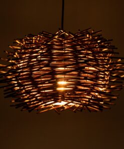 GloboStar® MINORCA 01733 Μοντέρνο Κρεμαστό Φωτιστικό Οροφής Μονόφωτο 1 x E27 Καφέ Μπαμπού Καμπάνα Φ35 x Υ23cm