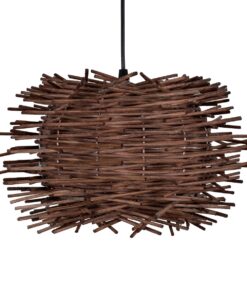 GloboStar® MINORCA 01733 Μοντέρνο Κρεμαστό Φωτιστικό Οροφής Μονόφωτο 1 x E27 Καφέ Μπαμπού Καμπάνα Φ35 x Υ23cm