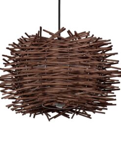 GloboStar® MINORCA 01733 Μοντέρνο Κρεμαστό Φωτιστικό Οροφής Μονόφωτο 1 x E27 Καφέ Μπαμπού Καμπάνα Φ35 x Υ23cm