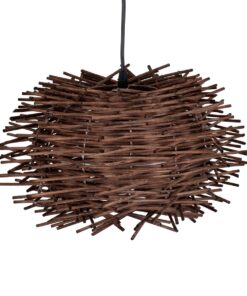 GloboStar® MINORCA 01733 Μοντέρνο Κρεμαστό Φωτιστικό Οροφής Μονόφωτο 1 x E27 Καφέ Μπαμπού Καμπάνα Φ35 x Υ23cm