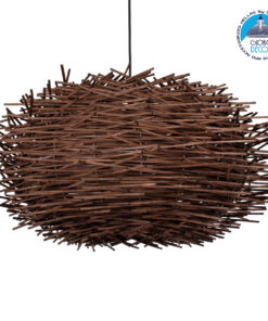 GloboStar® MINORCA 01734 Μοντέρνο Κρεμαστό Φωτιστικό Οροφής Μονόφωτο 1 x E27 Καφέ Μπαμπού Καμπάνα Φ60 x Υ35cm