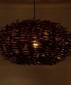 GloboStar® MINORCA 01734 Μοντέρνο Κρεμαστό Φωτιστικό Οροφής Μονόφωτο 1 x E27 Καφέ Μπαμπού Καμπάνα Φ60 x Υ35cm