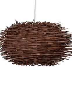 GloboStar® MINORCA 01734 Μοντέρνο Κρεμαστό Φωτιστικό Οροφής Μονόφωτο 1 x E27 Καφέ Μπαμπού Καμπάνα Φ60 x Υ35cm