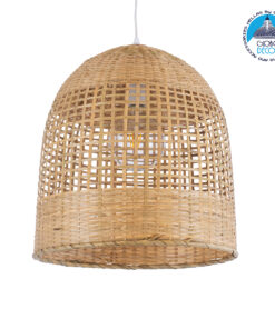 GloboStar® BORA-BORA 01735 Μοντέρνο Κρεμαστό Φωτιστικό Οροφής Μονόφωτο 1 x E27 Μπεζ Μπαμπού Καμπάνα Φ42 x Υ44cm