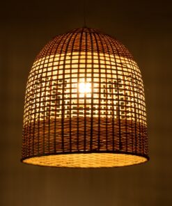 GloboStar® BORA-BORA 01735 Μοντέρνο Κρεμαστό Φωτιστικό Οροφής Μονόφωτο 1 x E27 Μπεζ Μπαμπού Καμπάνα Φ42 x Υ44cm