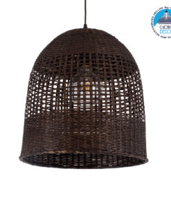 GloboStar® BORA-BORA 01736 Μοντέρνο Κρεμαστό Φωτιστικό Οροφής Μονόφωτο 1 x E27 Καφέ Μπαμπού Καμπάνα Φ42 x Υ44cm