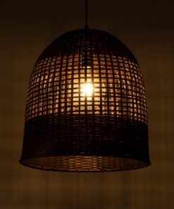 GloboStar® BORA-BORA 01736 Μοντέρνο Κρεμαστό Φωτιστικό Οροφής Μονόφωτο 1 x E27 Καφέ Μπαμπού Καμπάνα Φ42 x Υ44cm