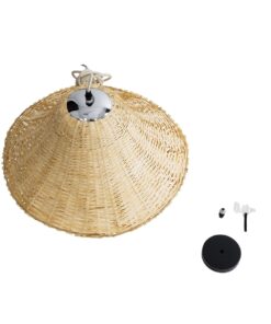 GloboStar® JUNIPER 01737 Boho Κρεμαστό Φωτιστικό Οροφής Μονόφωτο 1 x E27 AC220-240V IP20 – Φ45 x Υ40cm – Μπεζ Ξύλινο Μπαμπού Πλέγμα Καμπάνα – 5 Χρόνια Εγγύηση