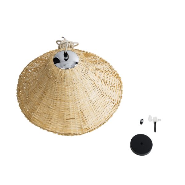 GloboStar® JUNIPER 01737 Boho Κρεμαστό Φωτιστικό Οροφής Μονόφωτο 1 x E27 AC220-240V IP20 – Φ45 x Υ40cm – Μπεζ Ξύλινο Μπαμπού Πλέγμα Καμπάνα – 5 Χρόνια Εγγύηση