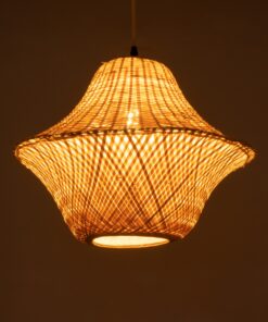 GloboStar® JUNIPER 01737 Boho Κρεμαστό Φωτιστικό Οροφής Μονόφωτο 1 x E27 AC220-240V IP20 – Φ45 x Υ40cm – Μπεζ Ξύλινο Μπαμπού Πλέγμα Καμπάνα – 5 Χρόνια Εγγύηση