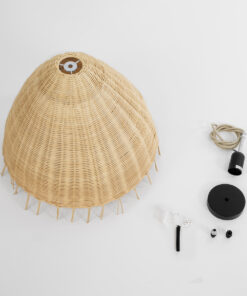 GloboStar® AQUATIC 01742 Boho Κρεμαστό Φωτιστικό Οροφής Μονόφωτο 1 x E27 AC220-240V IP20 – Φ40 x Υ36cm – Μπεζ Ξύλινο Μπαμπού Πλέγμα Καμπάνα – 5 Χρόνια Εγγύηση