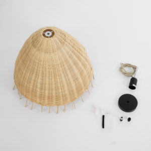 GloboStar® AQUATIC 01742 Boho Κρεμαστό Φωτιστικό Οροφής Μονόφωτο 1 x E27 AC220-240V IP20 – Φ40 x Υ36cm – Μπεζ Ξύλινο Μπαμπού Πλέγμα Καμπάνα – 5 Χρόνια Εγγύηση