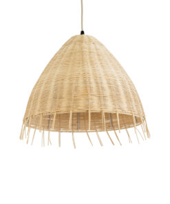 GloboStar® AQUATIC 01742 Boho Κρεμαστό Φωτιστικό Οροφής Μονόφωτο 1 x E27 AC220-240V IP20 – Φ40 x Υ36cm – Μπεζ Ξύλινο Μπαμπού Πλέγμα Καμπάνα – 5 Χρόνια Εγγύηση