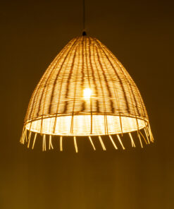 GloboStar® AQUATIC 01742 Boho Κρεμαστό Φωτιστικό Οροφής Μονόφωτο 1 x E27 AC220-240V IP20 – Φ40 x Υ36cm – Μπεζ Ξύλινο Μπαμπού Πλέγμα Καμπάνα – 5 Χρόνια Εγγύηση