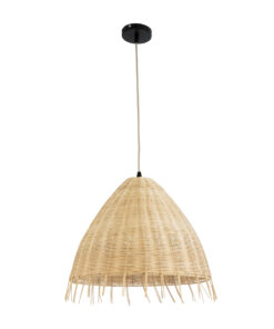 GloboStar® AQUATIC 01742 Boho Κρεμαστό Φωτιστικό Οροφής Μονόφωτο 1 x E27 AC220-240V IP20 – Φ40 x Υ36cm – Μπεζ Ξύλινο Μπαμπού Πλέγμα Καμπάνα – 5 Χρόνια Εγγύηση