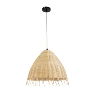 GloboStar® AQUATIC 01742 Boho Κρεμαστό Φωτιστικό Οροφής Μονόφωτο 1 x E27 AC220-240V IP20 – Φ40 x Υ36cm – Μπεζ Ξύλινο Μπαμπού Πλέγμα Καμπάνα – 5 Χρόνια Εγγύηση