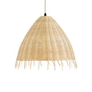 GloboStar® AQUATIC 01742 Boho Κρεμαστό Φωτιστικό Οροφής Μονόφωτο 1 x E27 AC220-240V IP20 – Φ40 x Υ36cm – Μπεζ Ξύλινο Μπαμπού Πλέγμα Καμπάνα – 5 Χρόνια Εγγύηση