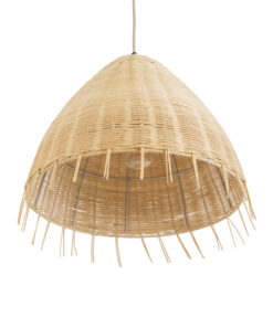 GloboStar® AQUATIC 01742 Boho Κρεμαστό Φωτιστικό Οροφής Μονόφωτο 1 x E27 AC220-240V IP20 – Φ40 x Υ36cm – Μπεζ Ξύλινο Μπαμπού Πλέγμα Καμπάνα – 5 Χρόνια Εγγύηση