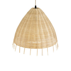 GloboStar® AQUATIC 01742 Boho Κρεμαστό Φωτιστικό Οροφής Μονόφωτο 1 x E27 AC220-240V IP20 – Φ40 x Υ36cm – Μπεζ Ξύλινο Μπαμπού Πλέγμα Καμπάνα – 5 Χρόνια Εγγύηση