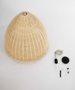 GloboStar® AQUATIC 01743 Boho Κρεμαστό Φωτιστικό Οροφής Μονόφωτο 1 x E27 AC220-240V IP20 – Φ60 x Υ60cm – Μπεζ Ξύλινο Μπαμπού Πλέγμα Καμπάνα – 5 Χρόνια Εγγύηση