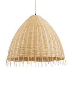 GloboStar® AQUATIC 01743 Boho Κρεμαστό Φωτιστικό Οροφής Μονόφωτο 1 x E27 AC220-240V IP20 – Φ60 x Υ60cm – Μπεζ Ξύλινο Μπαμπού Πλέγμα Καμπάνα – 5 Χρόνια Εγγύηση