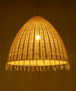 GloboStar® AQUATIC 01743 Boho Κρεμαστό Φωτιστικό Οροφής Μονόφωτο 1 x E27 AC220-240V IP20 – Φ60 x Υ60cm – Μπεζ Ξύλινο Μπαμπού Πλέγμα Καμπάνα – 5 Χρόνια Εγγύηση