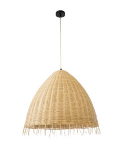 GloboStar® AQUATIC 01743 Boho Κρεμαστό Φωτιστικό Οροφής Μονόφωτο 1 x E27 AC220-240V IP20 – Φ60 x Υ60cm – Μπεζ Ξύλινο Μπαμπού Πλέγμα Καμπάνα – 5 Χρόνια Εγγύηση