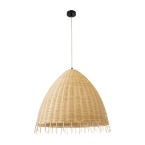 GloboStar® AQUATIC 01743 Boho Κρεμαστό Φωτιστικό Οροφής Μονόφωτο 1 x E27 AC220-240V IP20 – Φ60 x Υ60cm – Μπεζ Ξύλινο Μπαμπού Πλέγμα Καμπάνα – 5 Χρόνια Εγγύηση