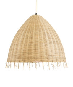 GloboStar® AQUATIC 01743 Boho Κρεμαστό Φωτιστικό Οροφής Μονόφωτο 1 x E27 AC220-240V IP20 – Φ60 x Υ60cm – Μπεζ Ξύλινο Μπαμπού Πλέγμα Καμπάνα – 5 Χρόνια Εγγύηση