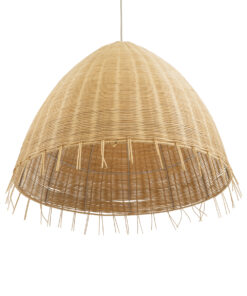 GloboStar® AQUATIC 01743 Boho Κρεμαστό Φωτιστικό Οροφής Μονόφωτο 1 x E27 AC220-240V IP20 – Φ60 x Υ60cm – Μπεζ Ξύλινο Μπαμπού Πλέγμα Καμπάνα – 5 Χρόνια Εγγύηση