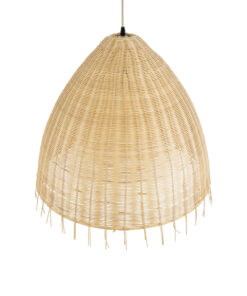 GloboStar® AQUATIC 01743 Boho Κρεμαστό Φωτιστικό Οροφής Μονόφωτο 1 x E27 AC220-240V IP20 – Φ60 x Υ60cm – Μπεζ Ξύλινο Μπαμπού Πλέγμα Καμπάνα – 5 Χρόνια Εγγύηση