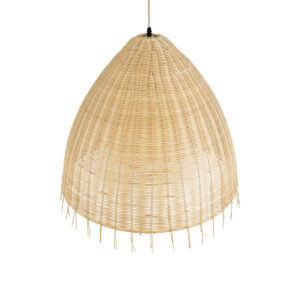 GloboStar® AQUATIC 01743 Boho Κρεμαστό Φωτιστικό Οροφής Μονόφωτο 1 x E27 AC220-240V IP20 – Φ60 x Υ60cm – Μπεζ Ξύλινο Μπαμπού Πλέγμα Καμπάνα – 5 Χρόνια Εγγύηση