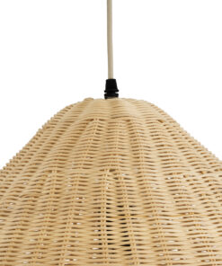 GloboStar® AQUATIC 01743 Boho Κρεμαστό Φωτιστικό Οροφής Μονόφωτο 1 x E27 AC220-240V IP20 – Φ60 x Υ60cm – Μπεζ Ξύλινο Μπαμπού Πλέγμα Καμπάνα – 5 Χρόνια Εγγύηση