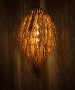 GloboStar® ARCHIPELAGO 01747 Μοντέρνο Κρεμαστό Φωτιστικό Οροφής Μονόφωτο 1 x E27 Μπεζ Μπαμπού Πλέγμα Φ30 x Υ63cm