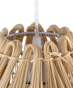 GloboStar® ARCHIPELAGO 01747 Μοντέρνο Κρεμαστό Φωτιστικό Οροφής Μονόφωτο 1 x E27 Μπεζ Μπαμπού Πλέγμα Φ30 x Υ63cm