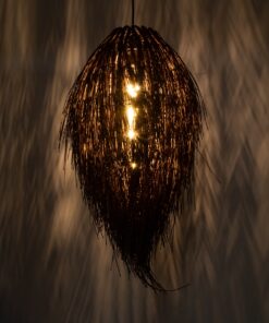 GloboStar® ARCHIPELAGO 01748 Μοντέρνο Κρεμαστό Φωτιστικό Οροφής Μονόφωτο 1 x E27 Καφέ Μπαμπού Πλέγμα Φ30 x Υ63cm