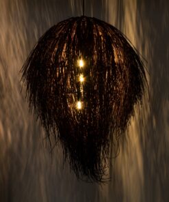 GloboStar® ARCHIPELAGO 01750 Μοντέρνο Κρεμαστό Φωτιστικό Οροφής Μονόφωτο 1 x E27 Καφέ Μπαμπού Πλέγμα Φ40 x Υ63cm