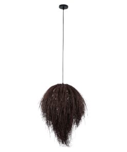 GloboStar® ARCHIPELAGO 01750 Μοντέρνο Κρεμαστό Φωτιστικό Οροφής Μονόφωτο 1 x E27 Καφέ Μπαμπού Πλέγμα Φ40 x Υ63cm