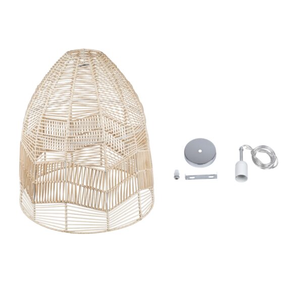 GloboStar® ALOHA 01751 Μοντέρνο Κρεμαστό Φωτιστικό Οροφής Μονόφωτο 1 x E27 Μπεζ Σχοινί Καμπάνα Φ43 x Υ46cm