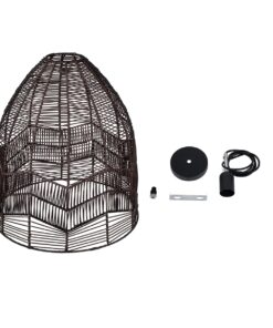 GloboStar® ALOHA 01752 Μοντέρνο Κρεμαστό Φωτιστικό Οροφής Μονόφωτο 1 x E27 Καφέ Σχοινί Καμπάνα Φ43 x Υ46cm