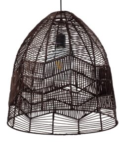 GloboStar® ALOHA 01752 Μοντέρνο Κρεμαστό Φωτιστικό Οροφής Μονόφωτο 1 x E27 Καφέ Σχοινί Καμπάνα Φ43 x Υ46cm