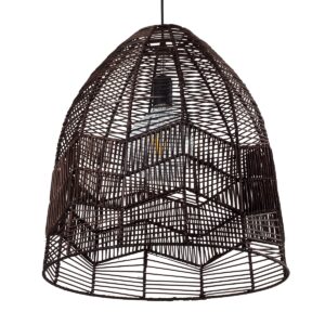 GloboStar® ALOHA 01752 Μοντέρνο Κρεμαστό Φωτιστικό Οροφής Μονόφωτο 1 x E27 Καφέ Σχοινί Καμπάνα Φ43 x Υ46cm