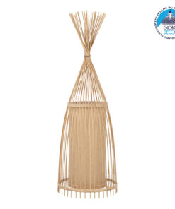 GloboStar® AZORES 01753 Μοντέρνο Φωτιστικό Δαπέδου Μονόφωτο 1 x E27 Μπεζ Μπαμπού Πλέγμα D30 x H90cm